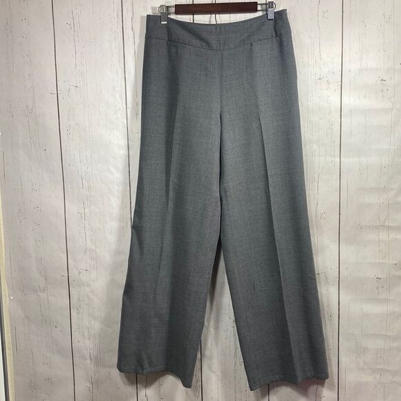 Loft Laura 100% Wool Gray Side Zipper Wide Leg Work Trouser Pants - Picture 1 of 15